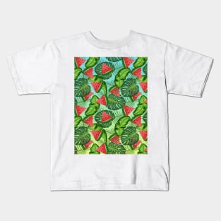 Watermelon And Tropical Leaves Pattern Kids T-Shirt